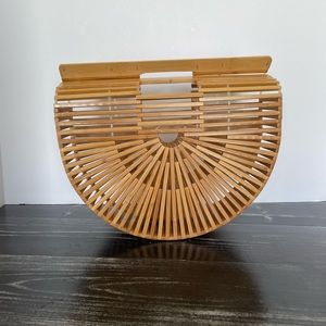 Vacation Rattan Woven Retro Hollow Hand Bag Semi Circle Purse Open Weave Design